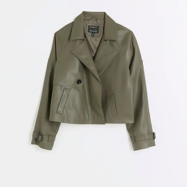 Khaki Faux Leather Crop Trench Coat, £60, River Island