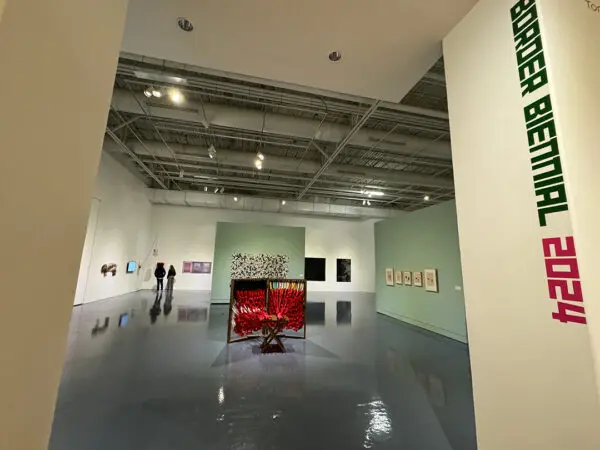 An installation photograph of the 2024 Border Biennial at the El Paso Museum of Art.