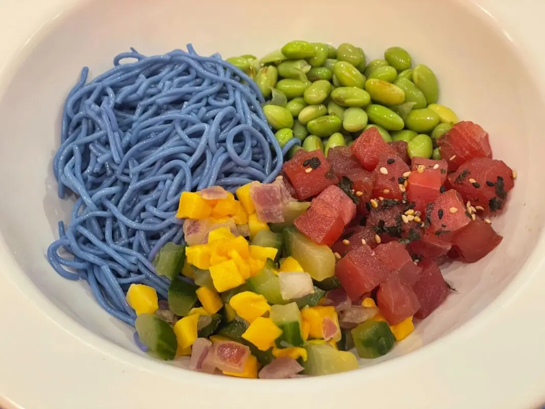 Closeup of the Red Fish Blue Fish Poke Bowl