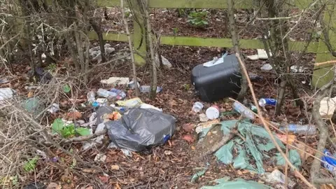 Ian Puckey/BBC Litter on the side of the A12