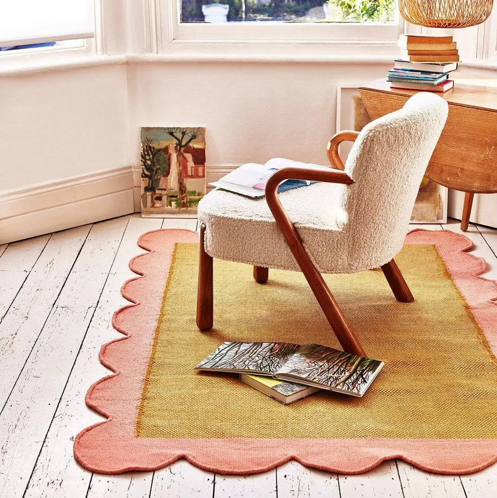 Cecily Handwoven Scalloped Green Wool & Cotton Rug