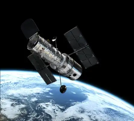 The Hubble space telescope in orbit 335 miles (540km) above the Earth.