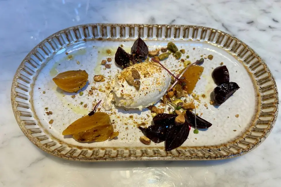 Whipped goats cheese, charred beets, figs, pistachio crumble, The Dunmore. Photo: Lucinda O’Sullivan