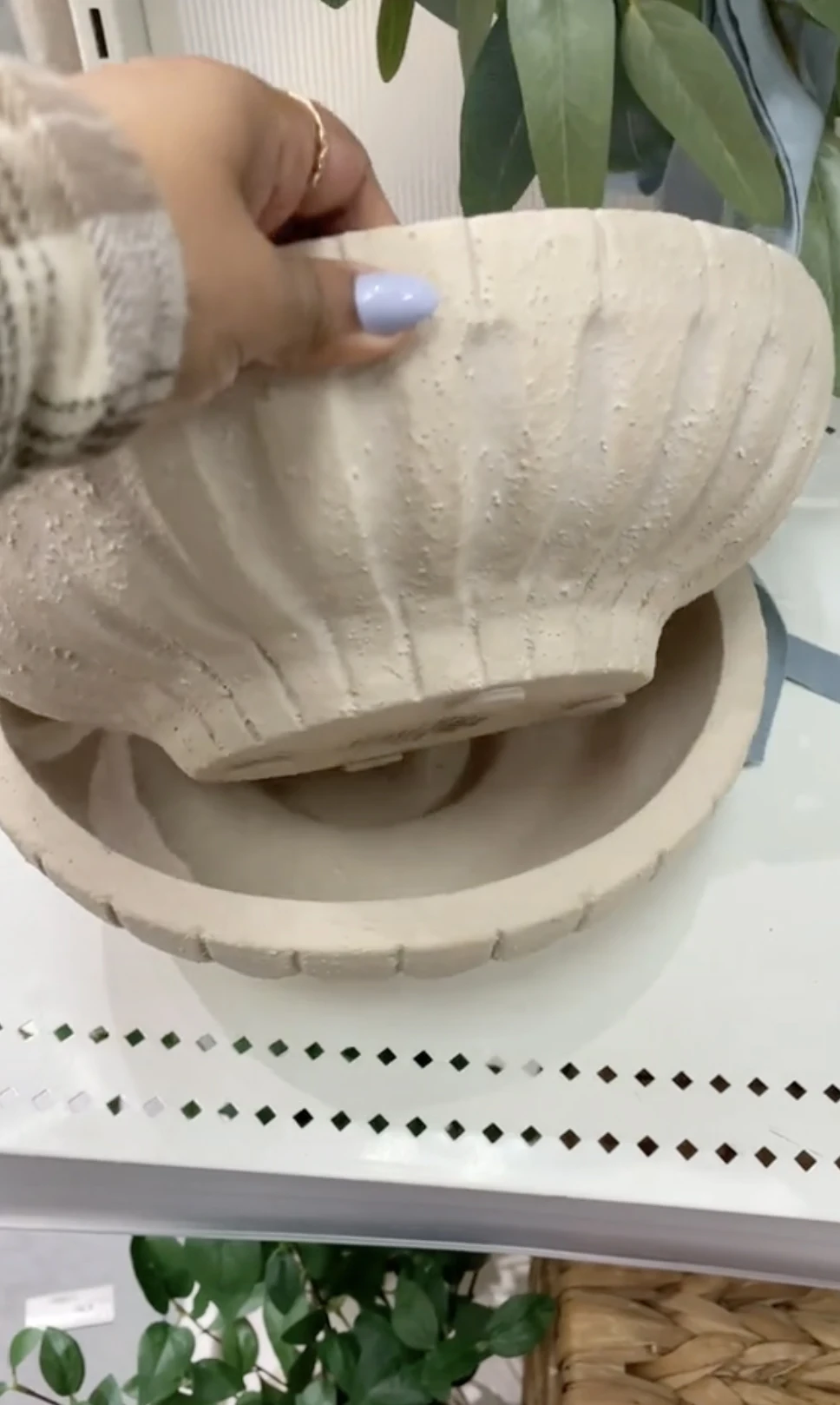 She picked out a textured clay bowl as a centerpiece