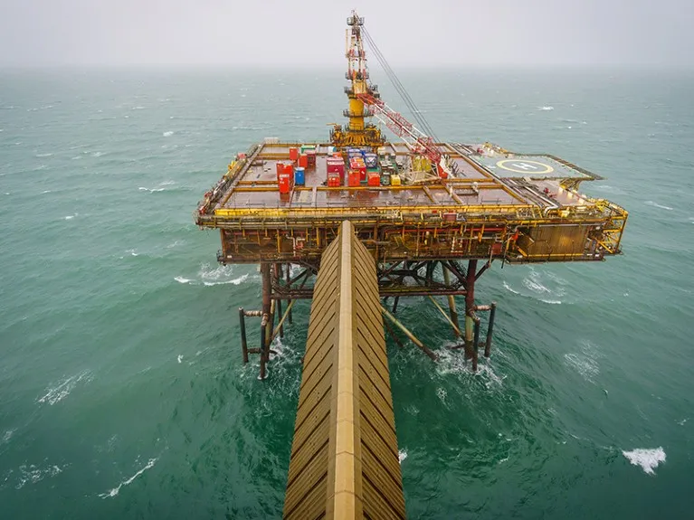 The three-platform manned Central Processing Complex in the Morecambe Hub, operated by Spirit Energy, off the coast of Lancashire, UK.