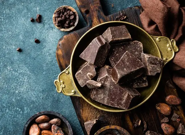 dark chocolate pieces in bowl