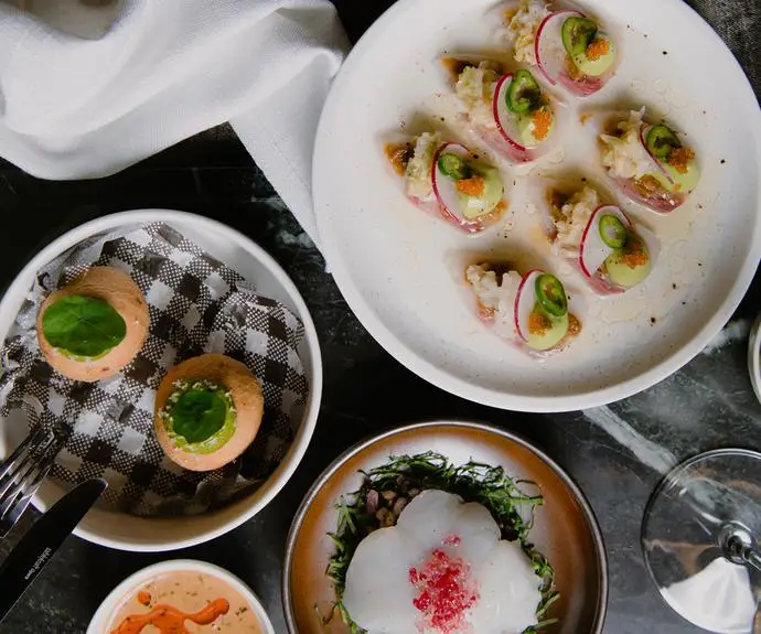 The kingfish in kinchi water and scallop bori-bap at Soul Dining in Wynyard