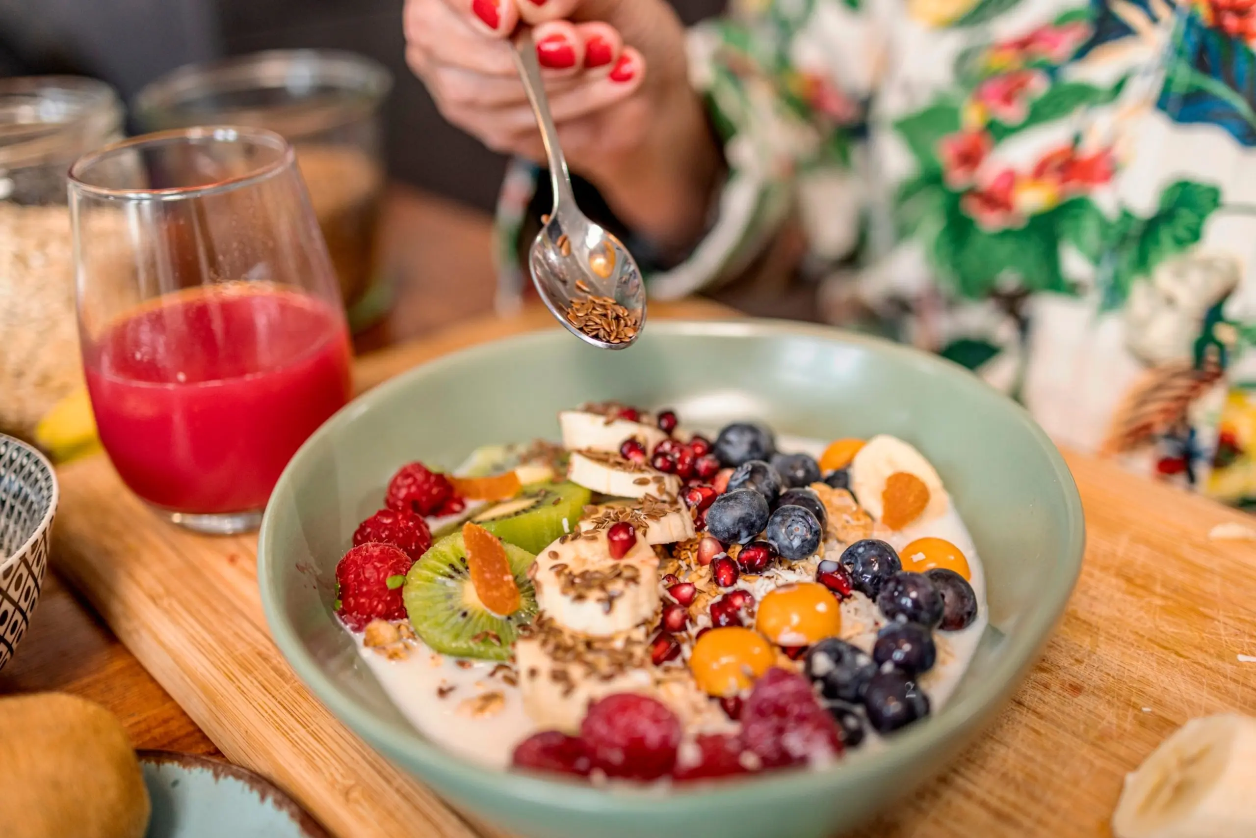 PHOTO: Stock photo of a fruit and yogurt bowl with flax seeds.