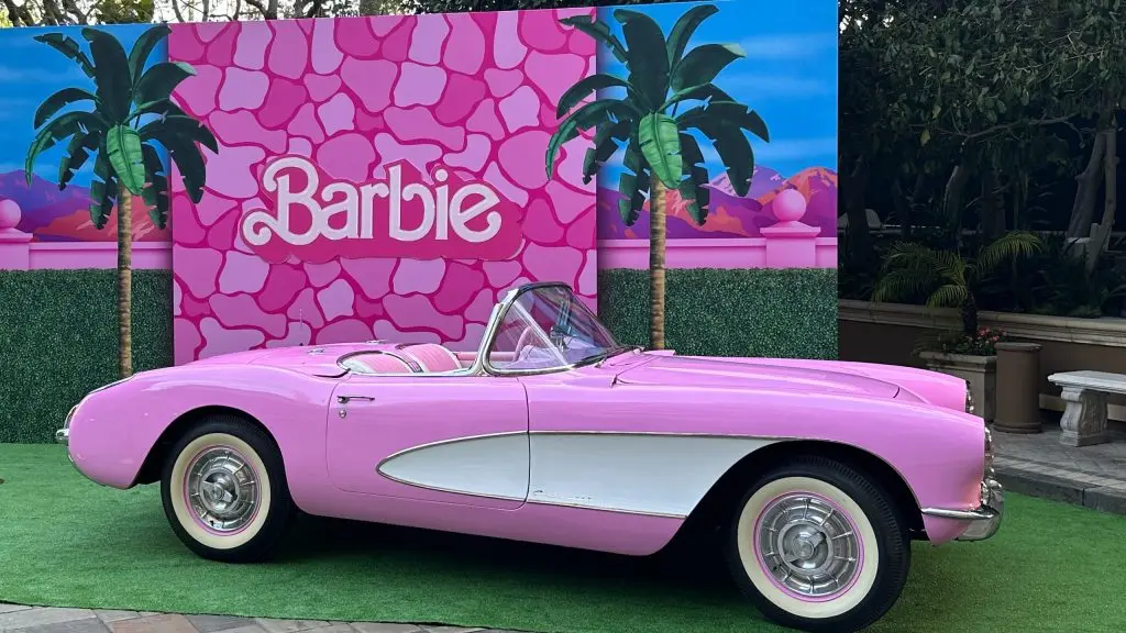 A life-size version of Barbie's pink 1957 Chevy Corvette, inspired by the movie.