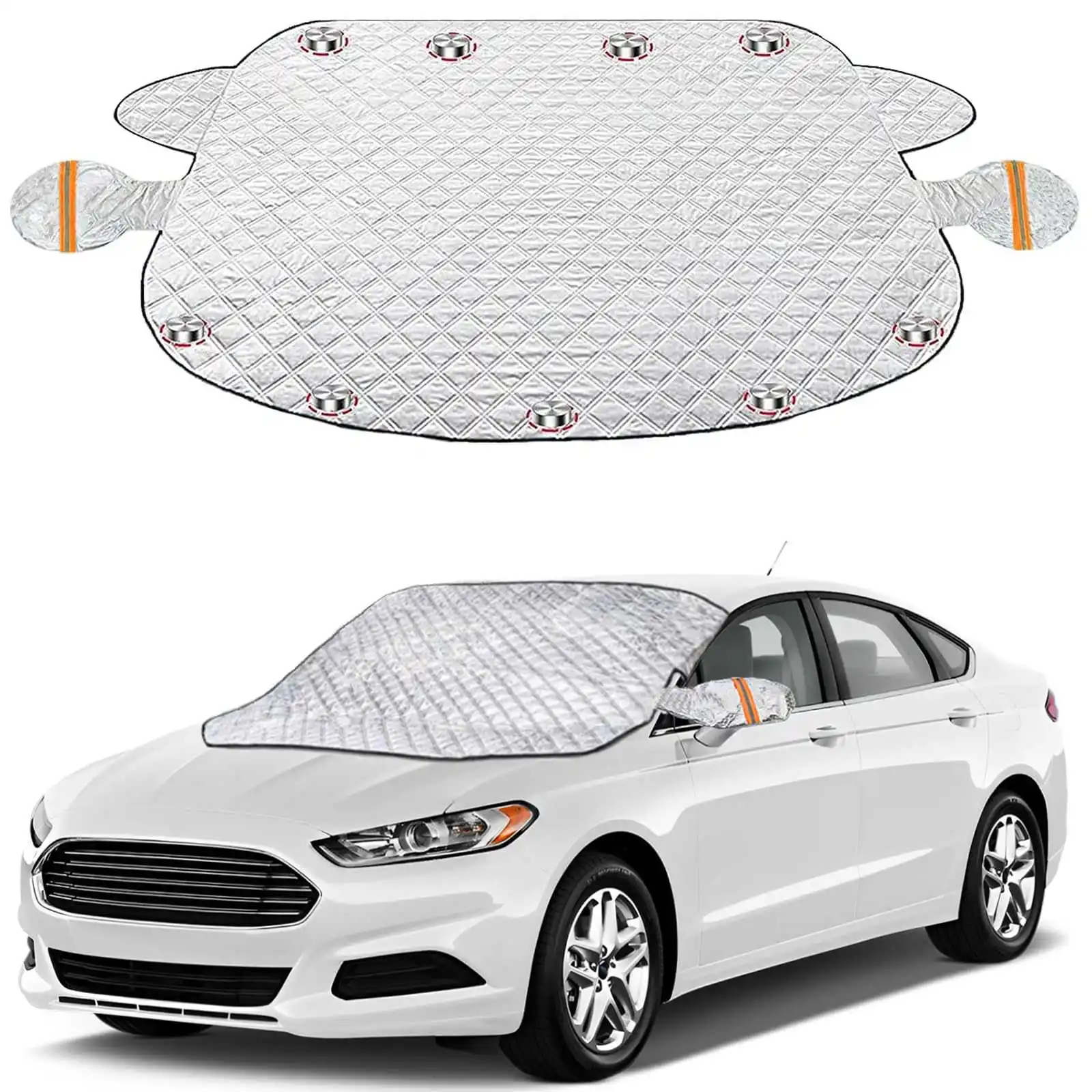 Winter Windscreen Covers with Mini Magnetic Edges, 4 Layers Thickness Snow Protector Covers with Side Mirrors