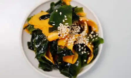 ‘Ribbons of bright orange’: squash and seaweed salad.