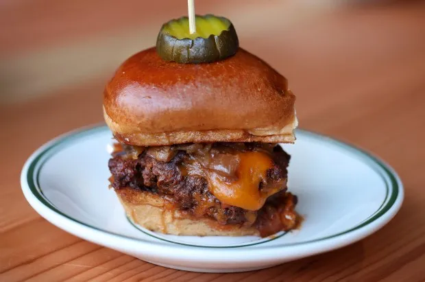 Salisbury steak slider at Ramova Grill and Taproom. (Chris Sweda/Chicago Tribune)