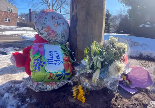 A memorial for Pablo Rivera is pictured at the scene of the crash on Rosedale Road near Lawrence Court in Valley Stream, New York. (Emma Seiwell / New York Daily News)