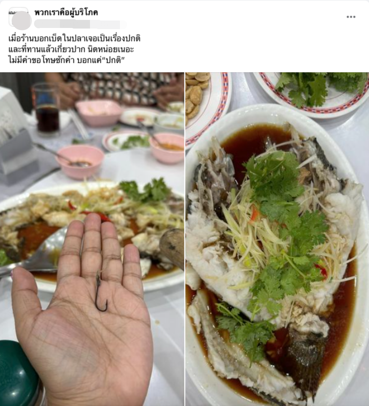 เสียความรู้สึกมาก สาวเจอ “เบ็ดตกปลา” ในอาหาร แต่ร้านบอกเป็นเรื่อง “ปกติ”