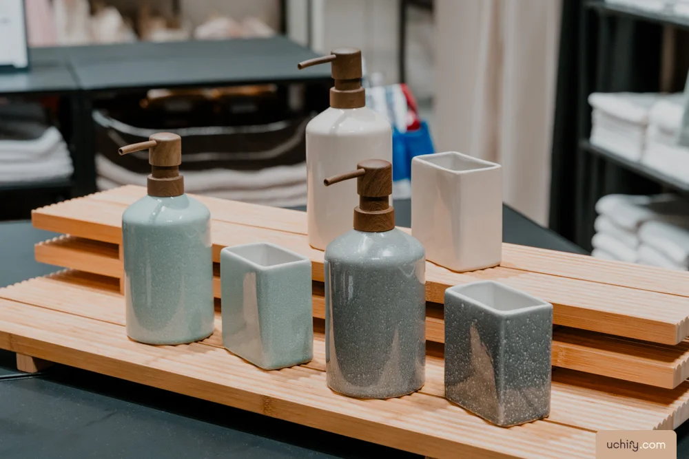 H&M home Singapore stoneware soap dispenser and toothbrush holder