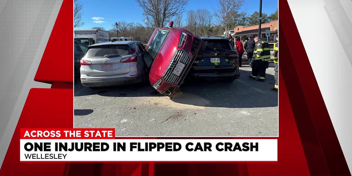 1 injured in flipped car crash in Wellesley