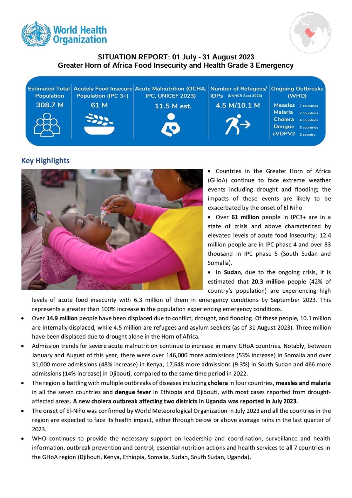 Situation Report: Greater Horn of Africa Food Insecurity and Health – Grade 3 Emergency — 01 November