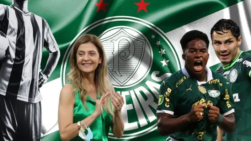 Veiga, Endrick, Leila e bandeira do Palmeiras - Foto Reprodução Internet