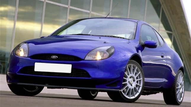 A photo of a blue Ford Racing Puma coupe. 