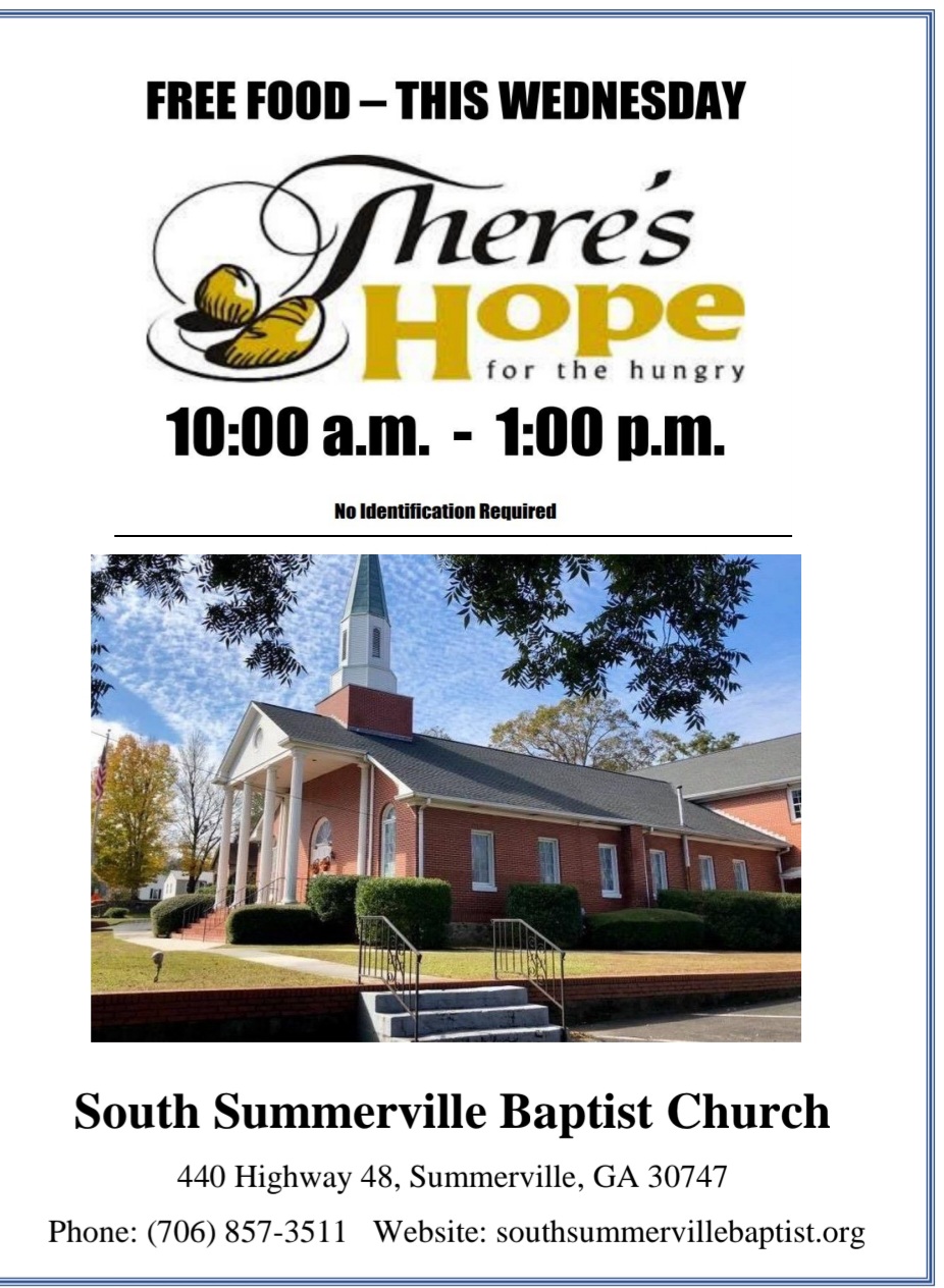 Food Drive at South Summerville Baptist Church Wednesday