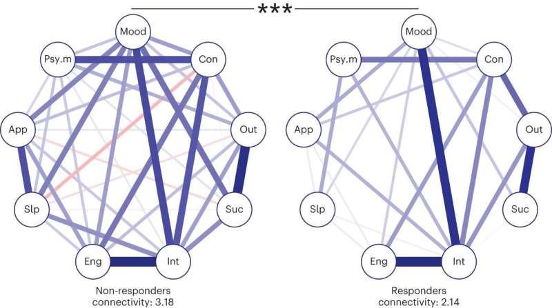 Network analysis highlights the key role of plasticity in the transition from depression to mental health