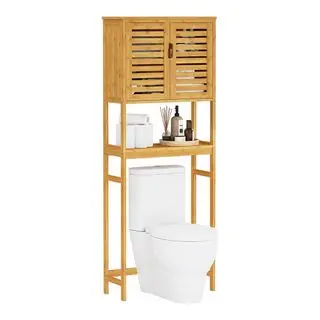 Wooden over toilet storage shelf