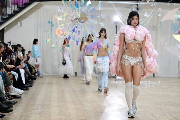 LONDON, ENGLAND - FEBRUARY 19: A model walks the runway at the Susan Fang show during London Fashion Week February 2024 at on February 19, 2024 in London, England. (Photo by Stuart C. Wilson/Getty Images)