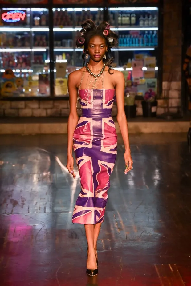 LONDON, ENGLAND - FEBRUARY 18: A model walks the runway at the Sinead Gorey show during London Fashion Week February 2024 on February 18, 2024 in London, England. (Photo by Eamonn M. McCormack/Getty Images)