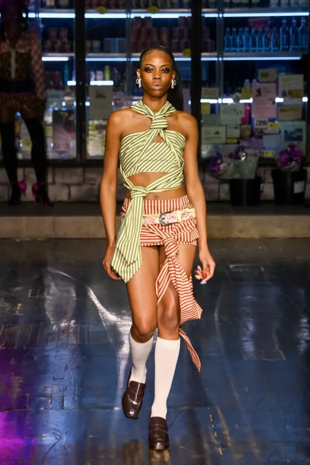 LONDON, ENGLAND - FEBRUARY 18: A model walks the runway at the Sinead Gorey show during London Fashion Week February 2024 on February 18, 2024 in London, England. (Photo by Eamonn M. McCormack/Getty Images)