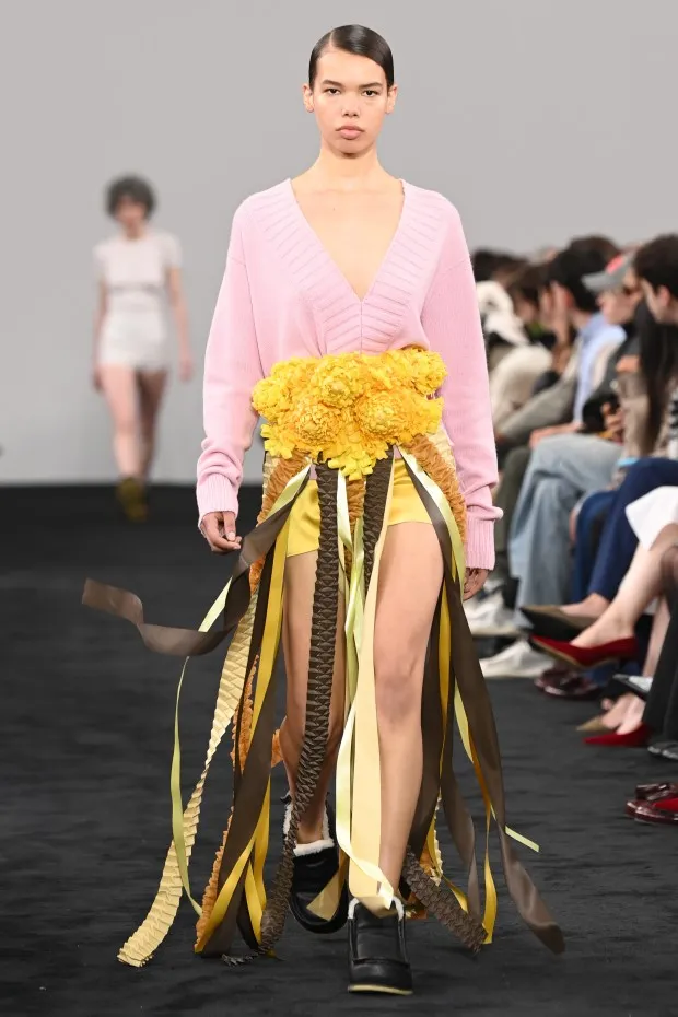 LONDON, ENGLAND - FEBRUARY 18: A model walks the runway at the JW Anderson show during London Fashion Week February 2024 at on February 18, 2024 in London, England. (Photo by Eamonn M. McCormack/Getty Images)