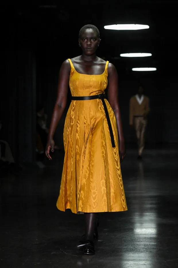 LONDON, ENGLAND - FEBRUARY 18: A model walks the runway at the Emilia Wickstead show during London Fashion Week February 2024 at on February 18, 2024 in London, England. (Photo by Stuart C. Wilson/Getty Images)