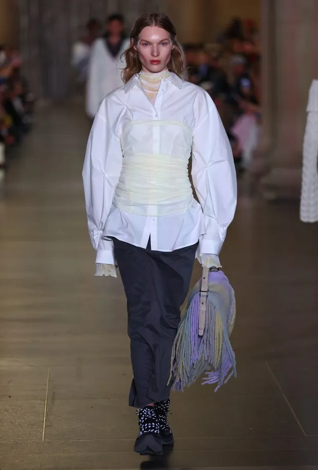 LONDON, ENGLAND - FEBRUARY 18: A model walks the runway at the Holzweiler show during London Fashion Week February 2024 on February 18, 2024 in London, England. (Photo by Peter Nicholls/Getty Images)