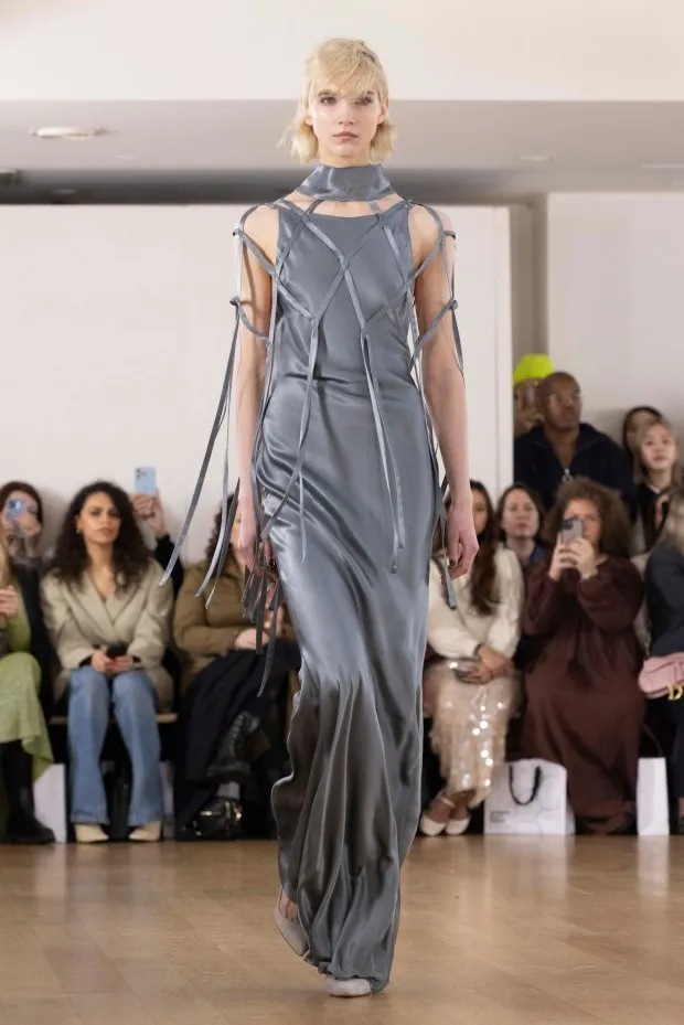 LONDON, ENGLAND - FEBRUARY 18: A model walks the runway at the Eudon Choi show at The Hellenic Centre during London Fashion Week on February 18, 2024 in London, England. (Photo by Belinda Jiao/Getty Images)