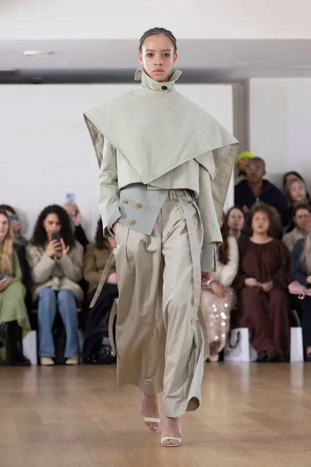 LONDON, ENGLAND - FEBRUARY 18: A model walks the runway at the Eudon Choi show at The Hellenic Centre during London Fashion Week on February 18, 2024 in London, England. (Photo by Belinda Jiao/Getty Images)