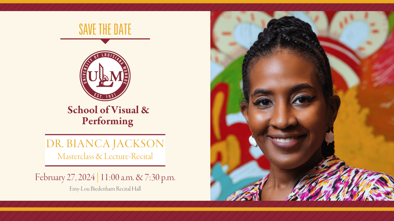 University of Louisiana Monroe School of Visual & Performing Arts to welcome guest faculty artist & alumna to campus February 25th