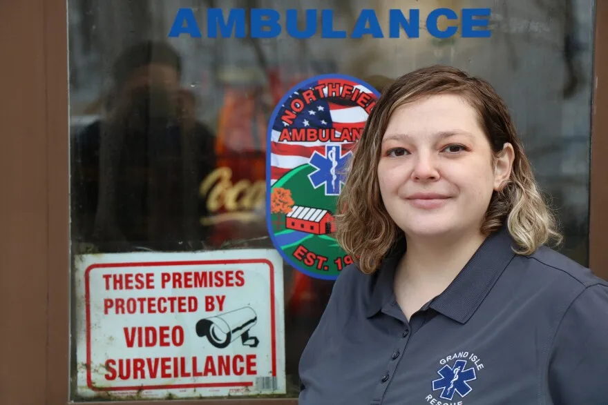 Vicki Fielding stands outside the Northfield Ambulance building.