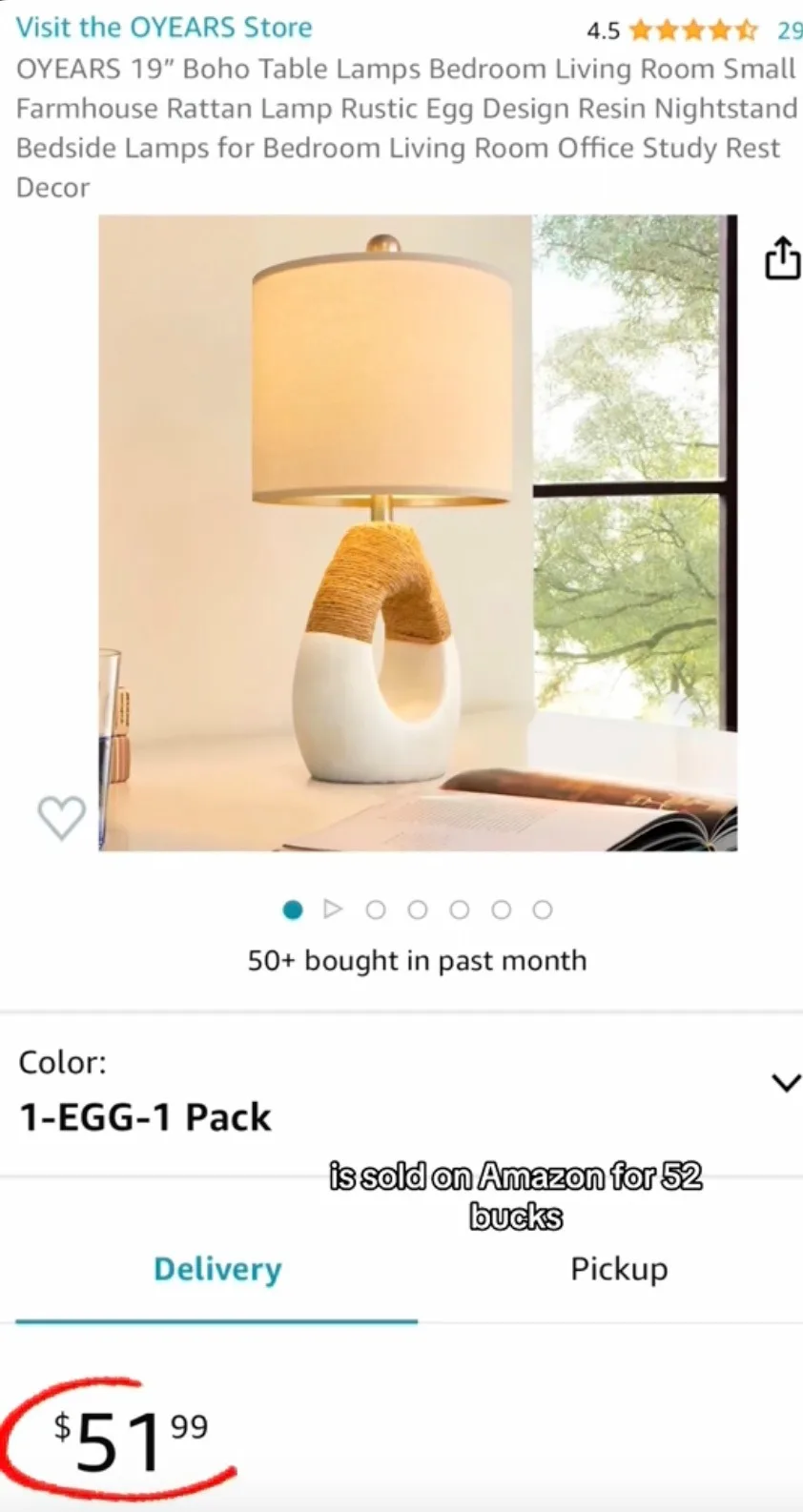 She found a similar-looking lamp for $52