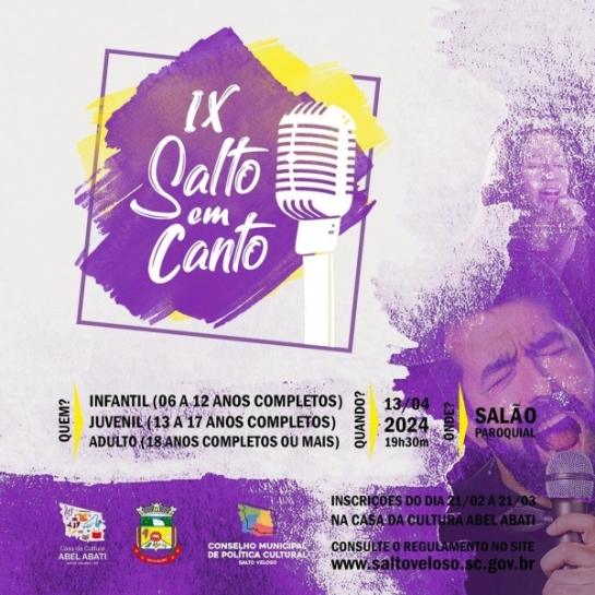 Casa da Cultura de Salto Veloso abre inscrições para 9º Festival Salto em Canto