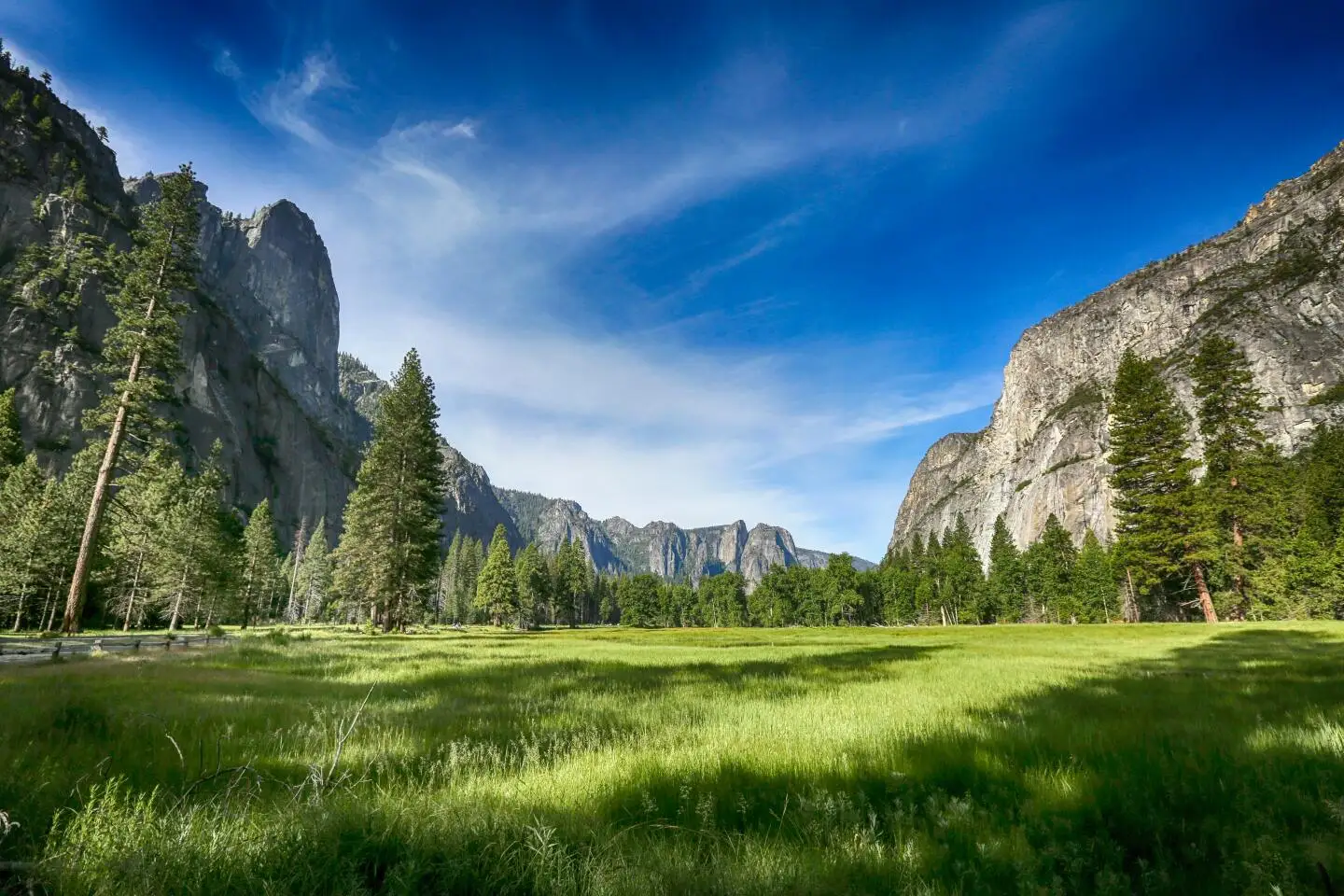 Blue skies and clouds over the Yosemite valley.