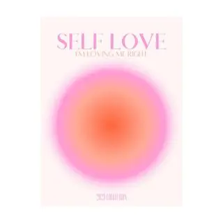 A pink and orange circular aura art print with a motivational self love theme