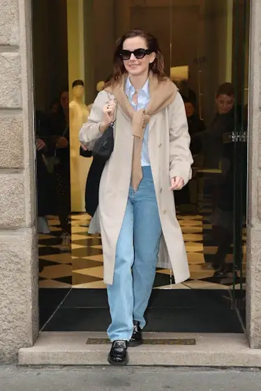 Emma Watson is seen during the Milan Fashion Week - Womenswear Fall/Winter 2024-2025 on February 21,...