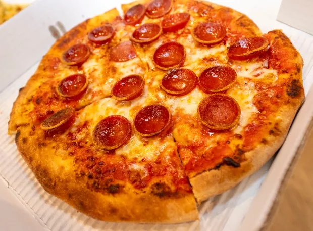 Pepperoni pizza from Alanza Pizza was one of the items available Wednesday, Feb. 21, 2024, at the new Wonder food hall inside the Walmart at Richland Crossings shopping center in Richland Township. Wonder offers food from eight different restaurants including Tejas Barbeque, Fred's Meats & Bread and Alanza Pizza. (April Gamiz/The Morning Call)