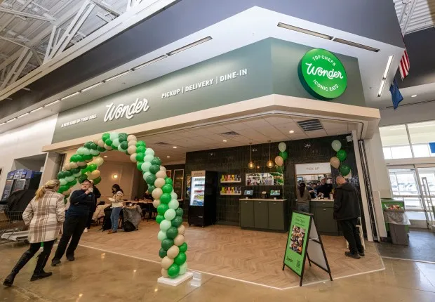 A view of the new Wonder food hall on Wednesday, Feb. 21, 2024, inside the Walmart at Richland Crossings shopping center in Richland Township. Wonder offers food from eight different restaurants including Tejas Barbeque, Fred's Meats & Bread and Alanza Pizza. (April Gamiz/The Morning Call)