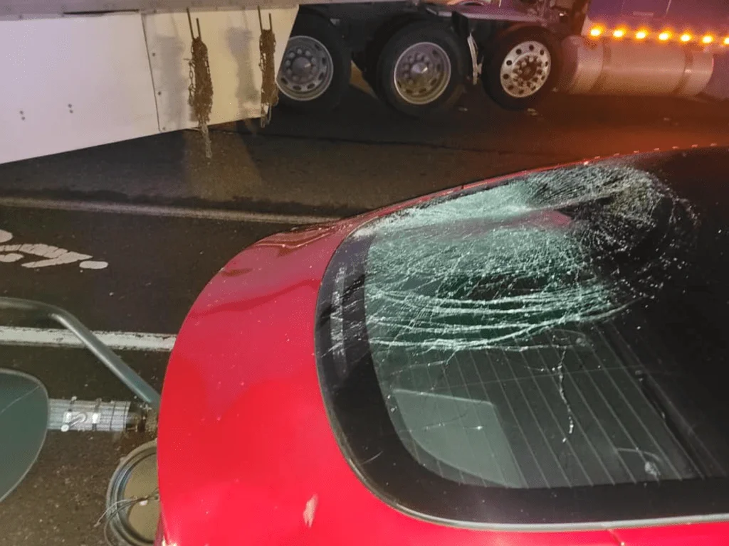 Scene of a semi-truck and trailer vs light standard in Ferndale (February 20, 2024). Photo courtesy of Alan Hamilton