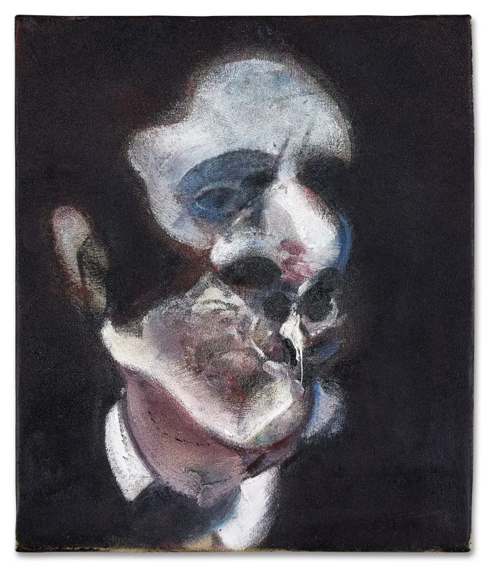 Francis Bacon’s painting of a man’s blurred disjointed face against a black background