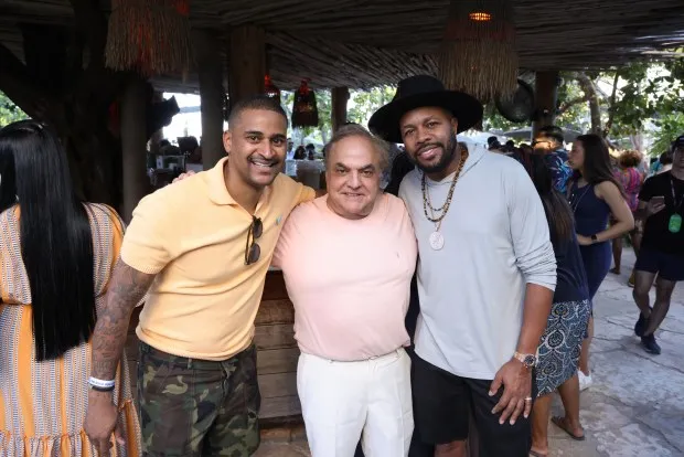 From left, chef JJ Johnson, South Beach Wine and Food Festival founder Lee Schrager and DJ D-Nice attended The Cookout at the 2023 festival. The Cookout returns this year to the Eden Roc Miami Beach hotel. (South Beach Wine and Food Festival / Courtesy)