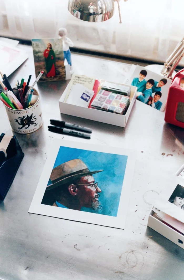 His own watercolour of the poet Linton Kwesi Johnson