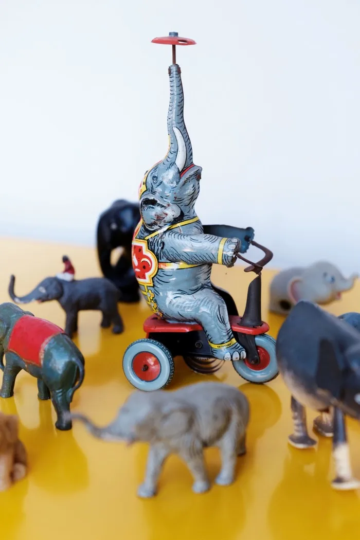 Part of his collection of model and toy elephants