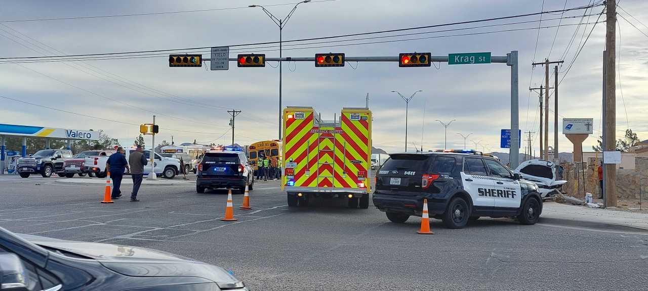 Sheriff: Car runs red light, crashes into school bus in far East El Paso