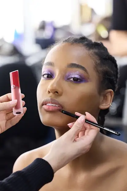 Jewel-toned eye makeup at Emporio Armani.